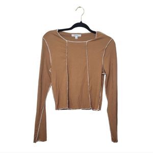 Tan Exposed Seam Crop Top